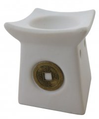 Keramická aromalampa - bílá s feng shui mincí