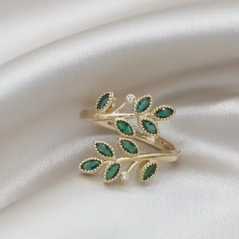 Prsten - Smaragdové listy- zlatý