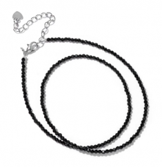 Spinel černý fazetovaný náhrdelník z korálků - 2mm
